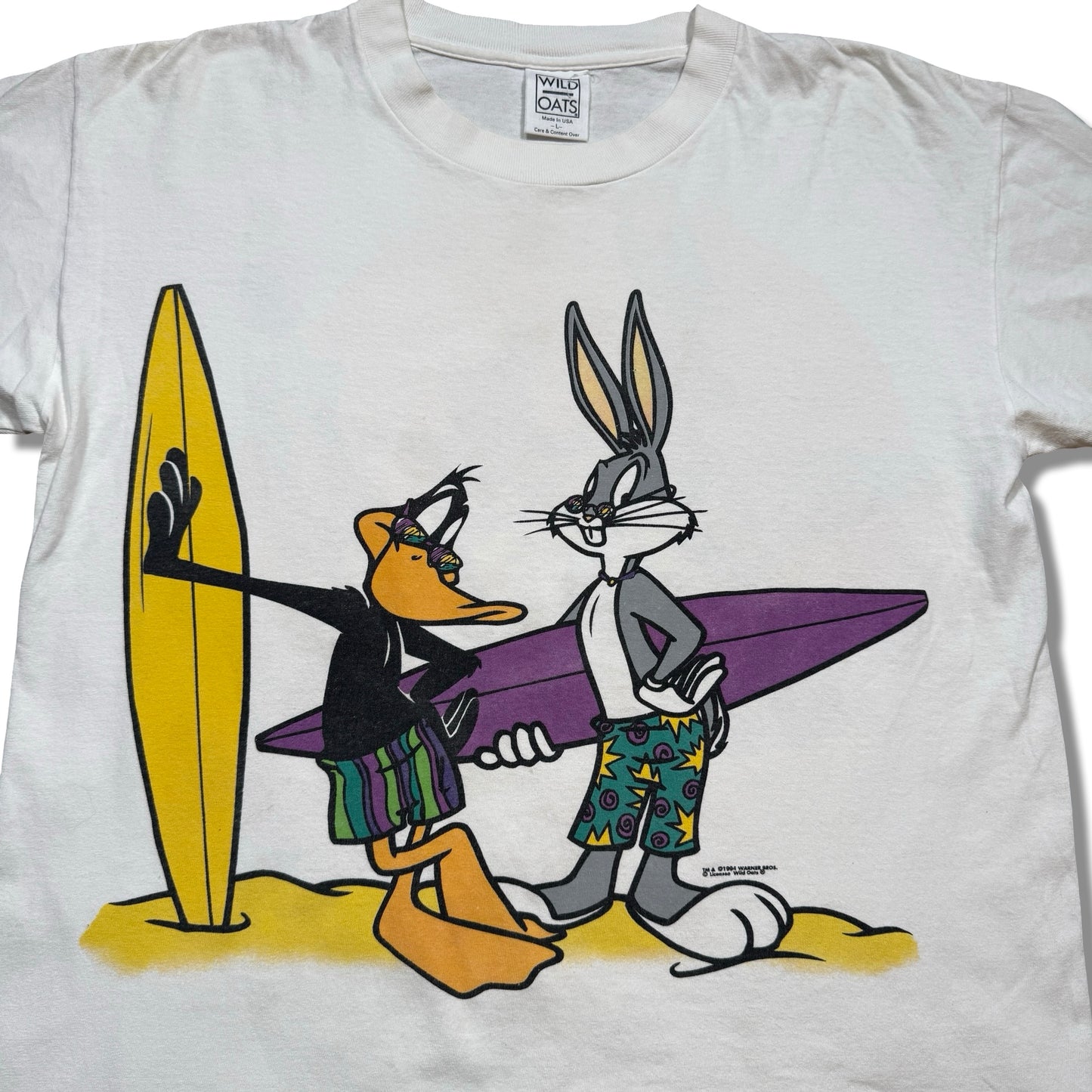 1990s Bugs Bunny & Daffy Duck Surf White Graphic T-Shirt