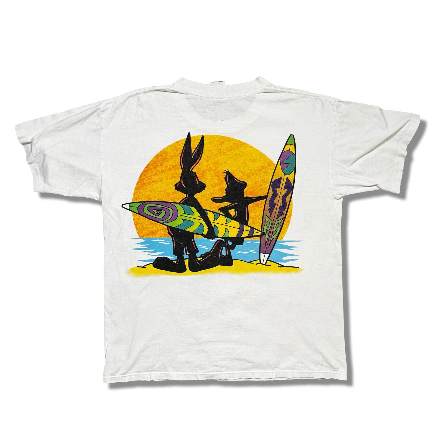 1990s Bugs Bunny & Daffy Duck Surf White Graphic T-Shirt