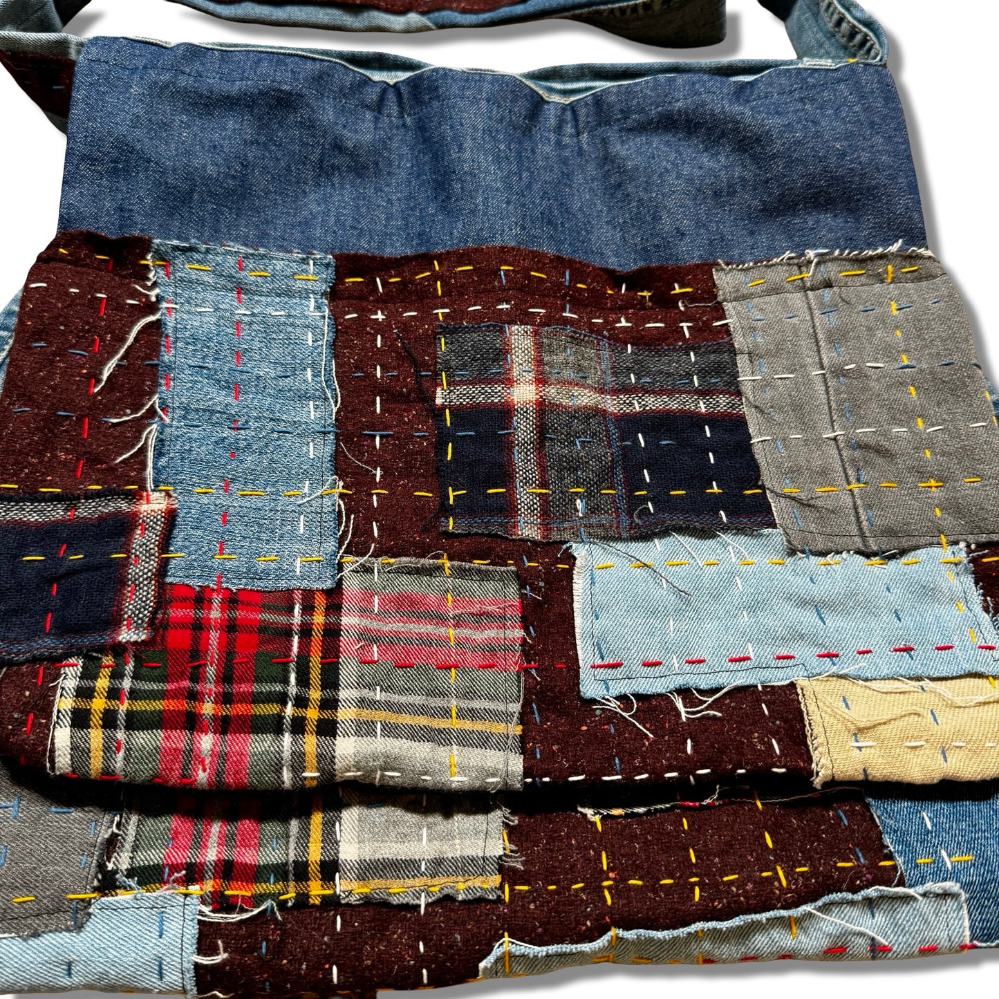 Denim x Flannel Shashiko Messenger Bag