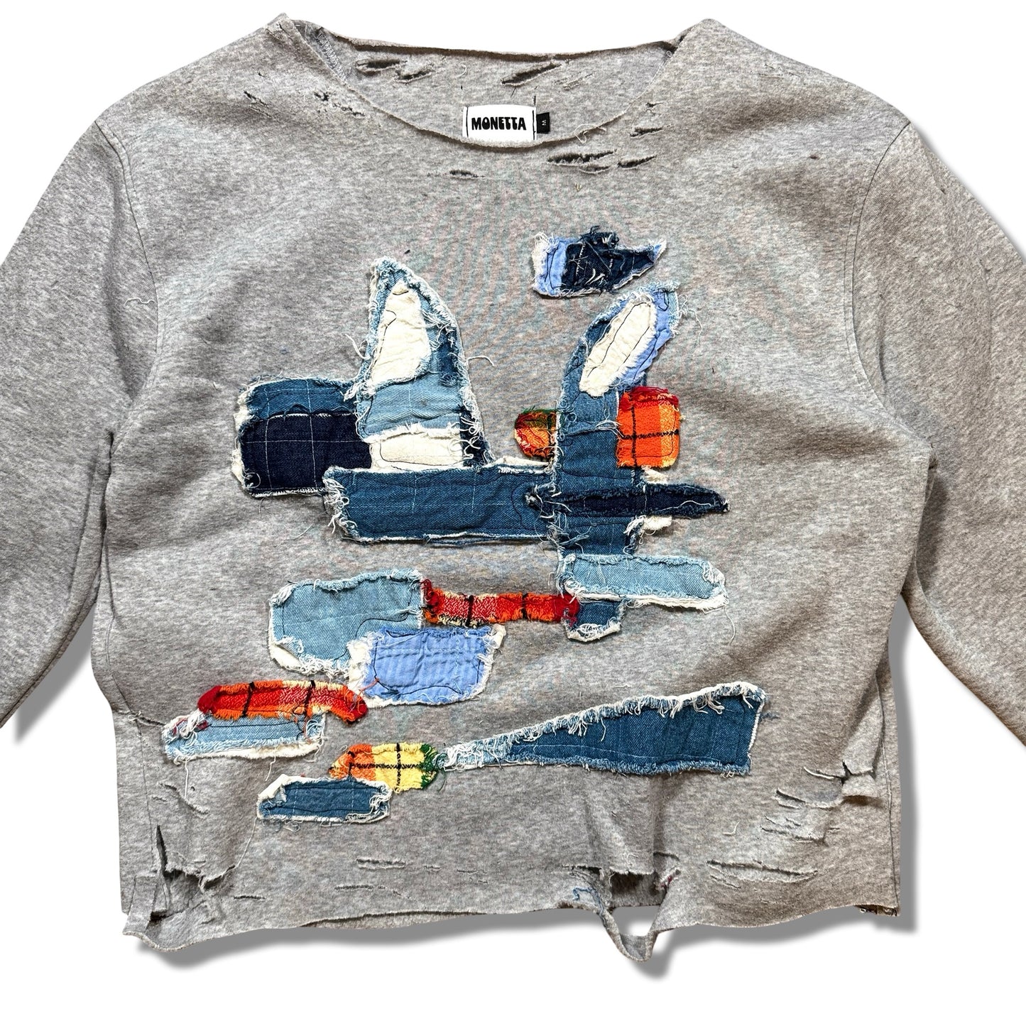 Vintage Grey Sweatshirt with Scrap Patchwork