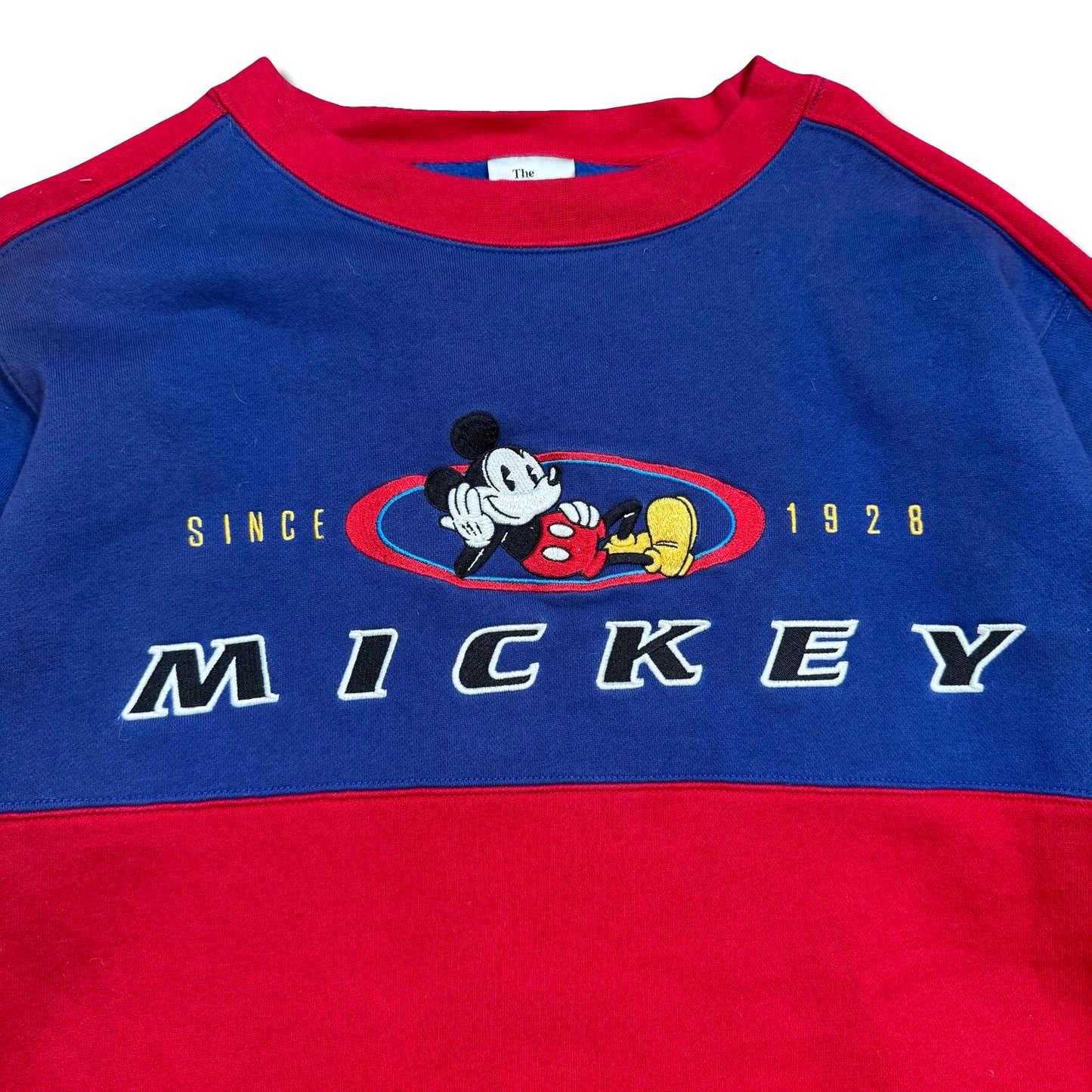 1990s Mickey Mouse Red & Blue Colorblock Crewneck Sweater