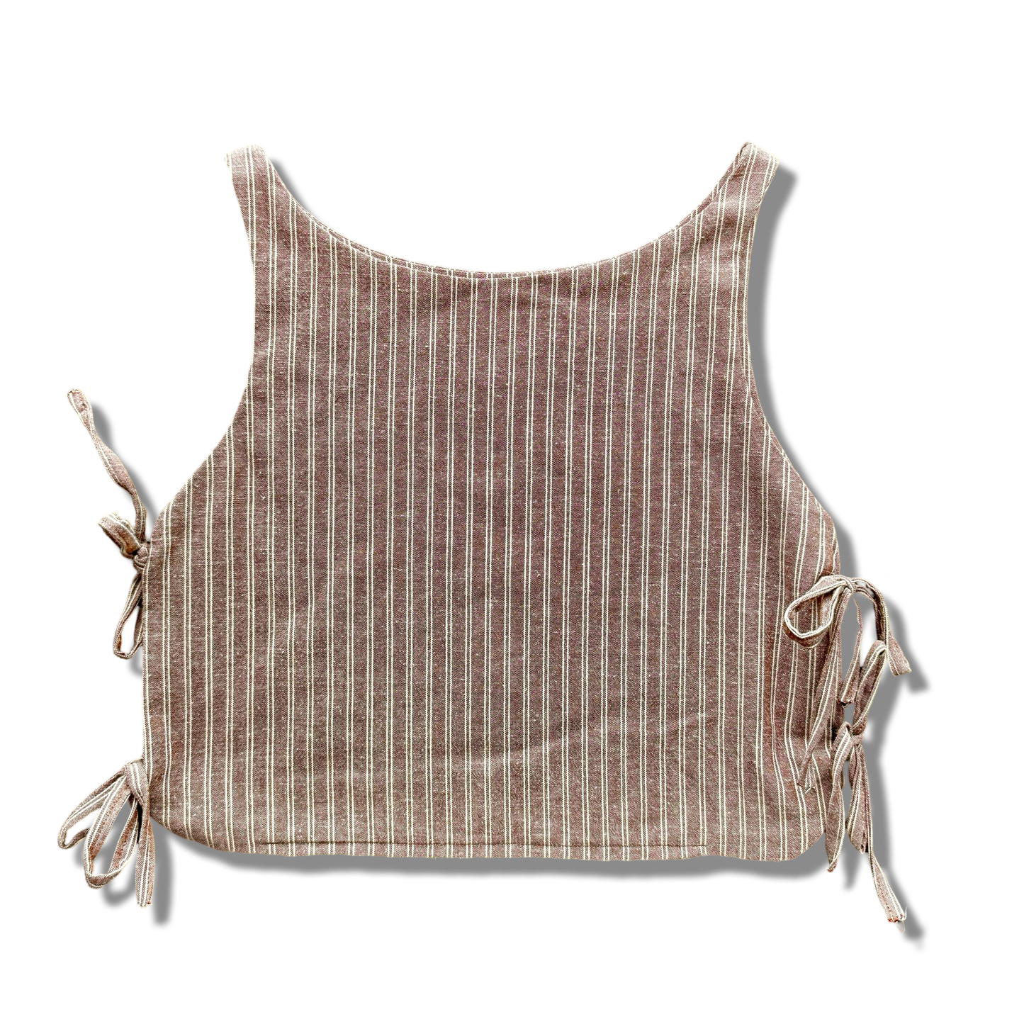 Linen Side Tie Top - Brown/Cream