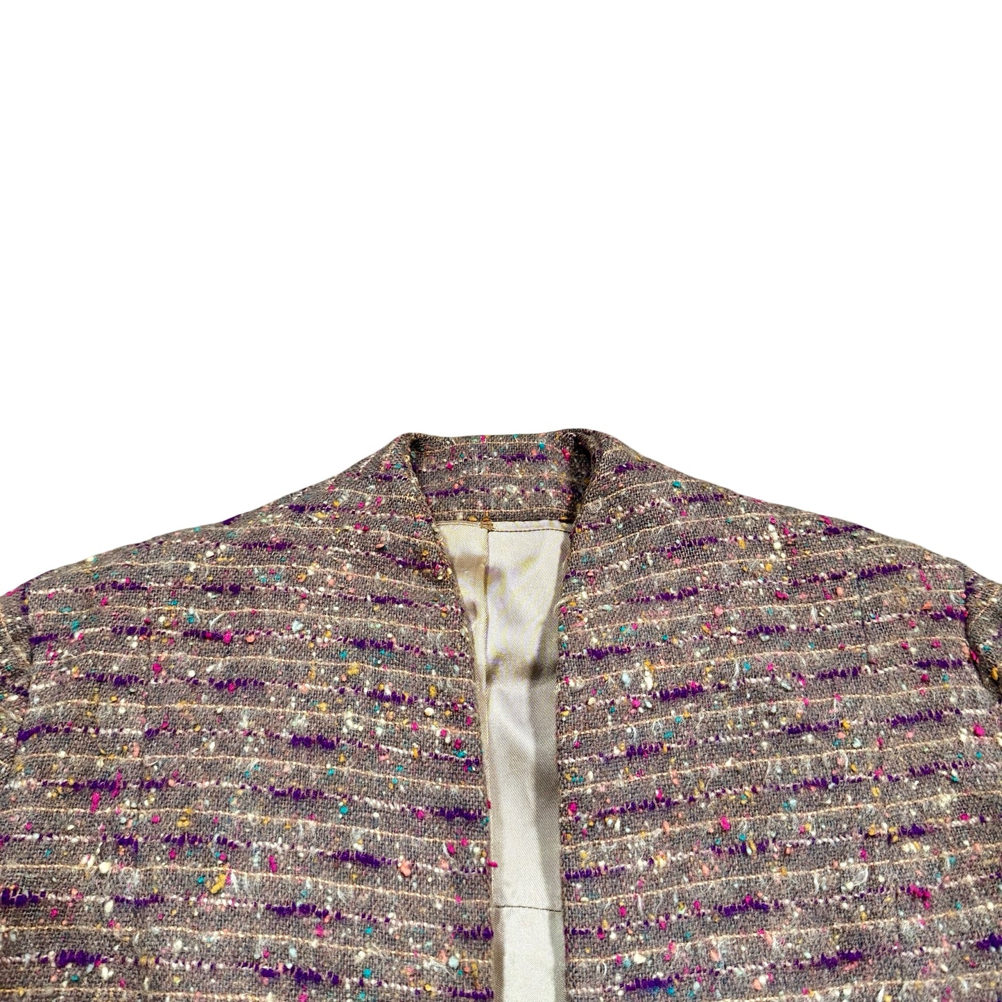 Vintage Tweed Open Front Blazer with Gold Buttons