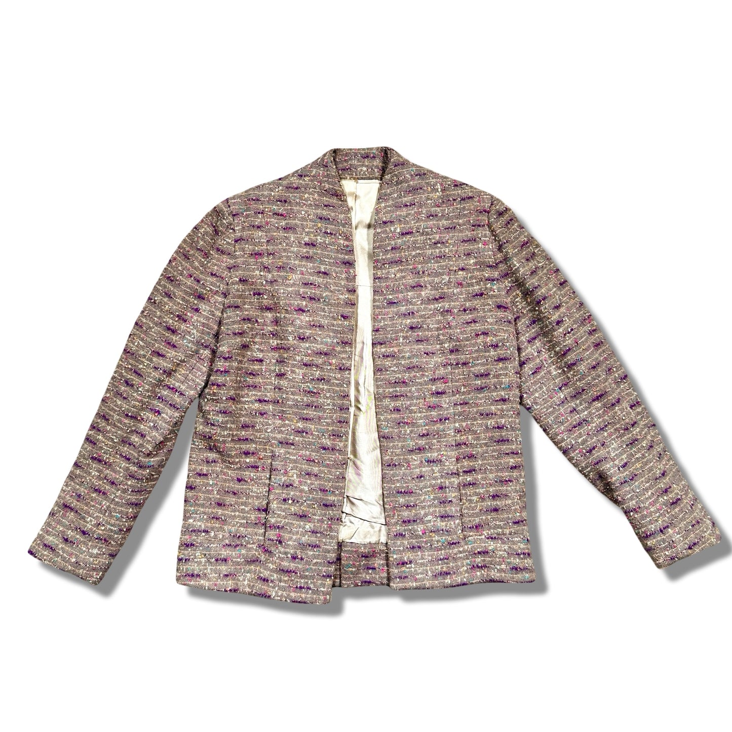 Vintage Tweed Open Front Blazer with Gold Buttons