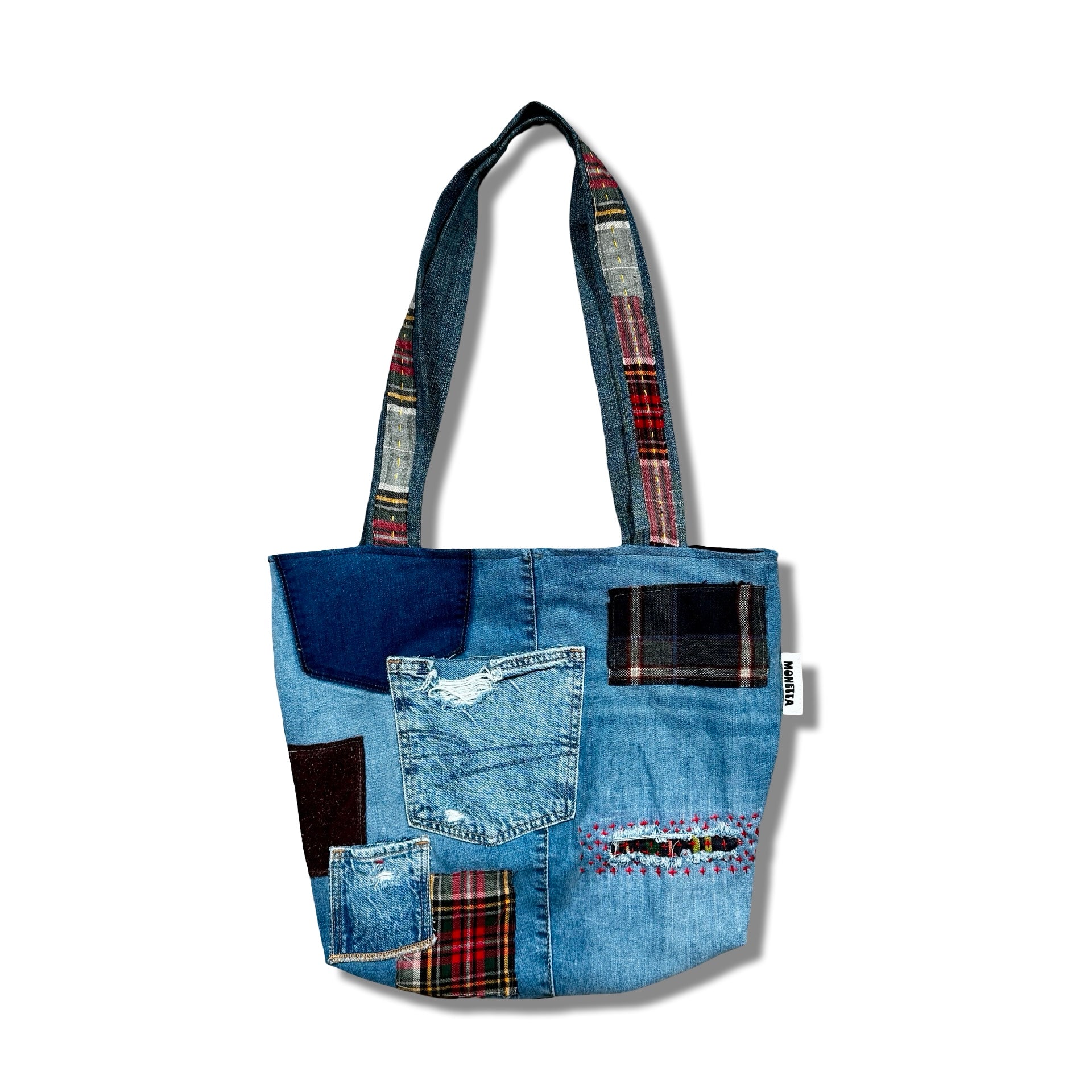 Patchwork Denim x Flannel Sashiko Tote Bag