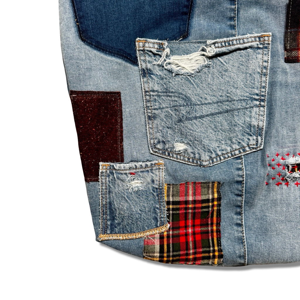 Patchwork Denim x Flannel Sashiko Tote Bag