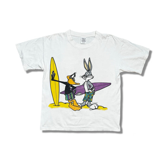 1990s Bugs Bunny & Daffy Duck Surf White Graphic T-Shirt