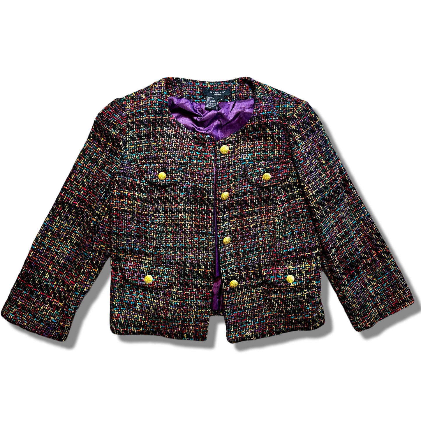 Colorful Sandro Button-Up Tweed Jacket