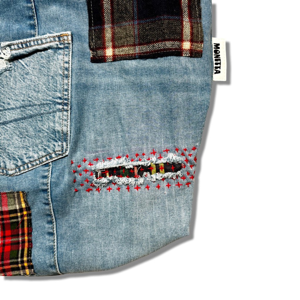 Patchwork Denim x Flannel Sashiko Tote Bag