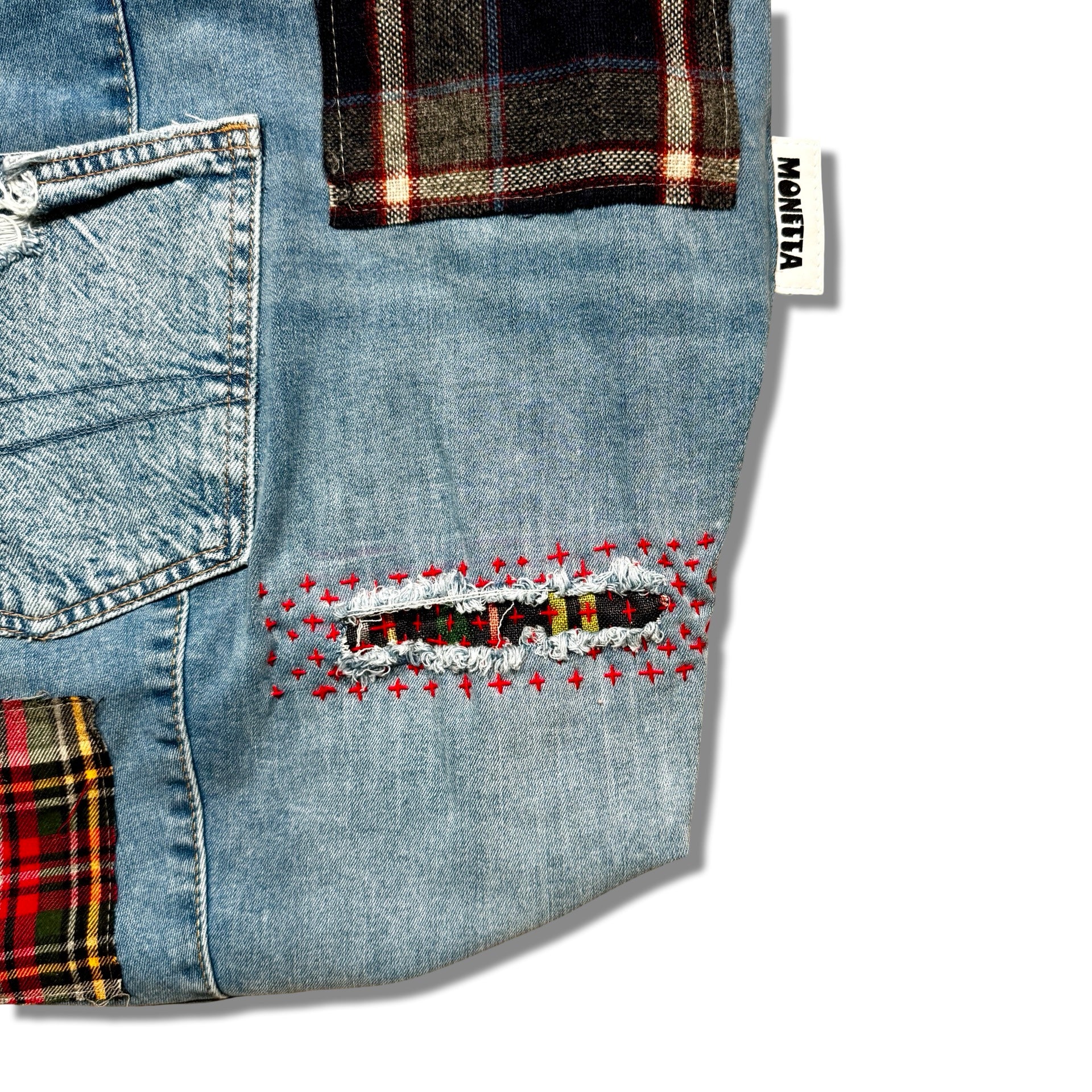 Patchwork Denim x Flannel Sashiko Tote Bag