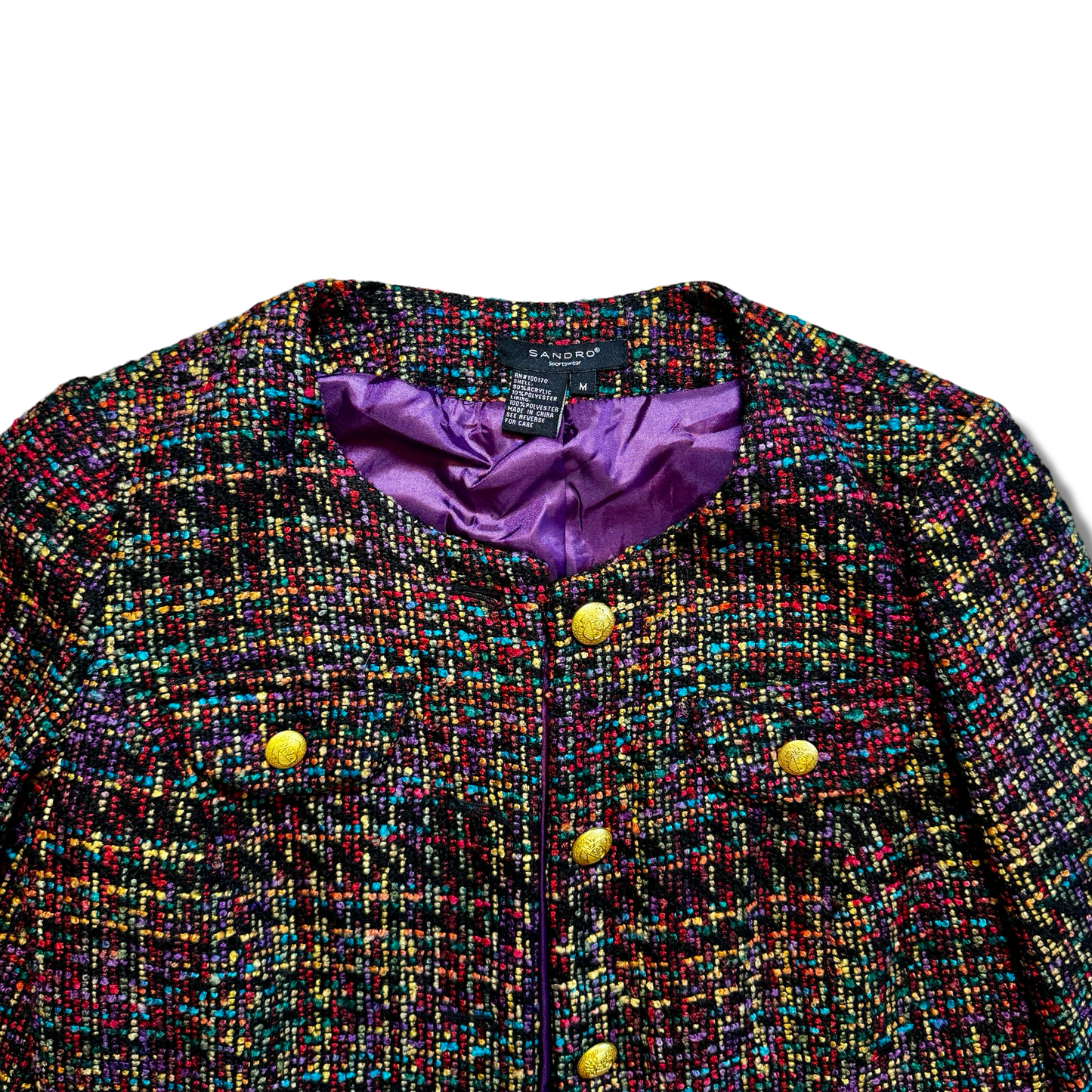 Colorful Sandro Button-Up Tweed Jacket