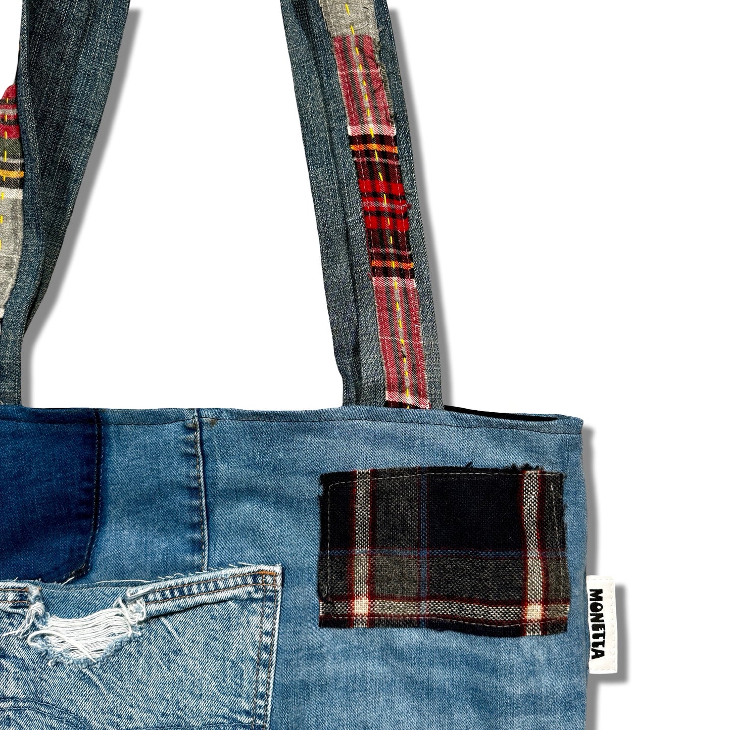 Patchwork Denim x Flannel Sashiko Tote Bag