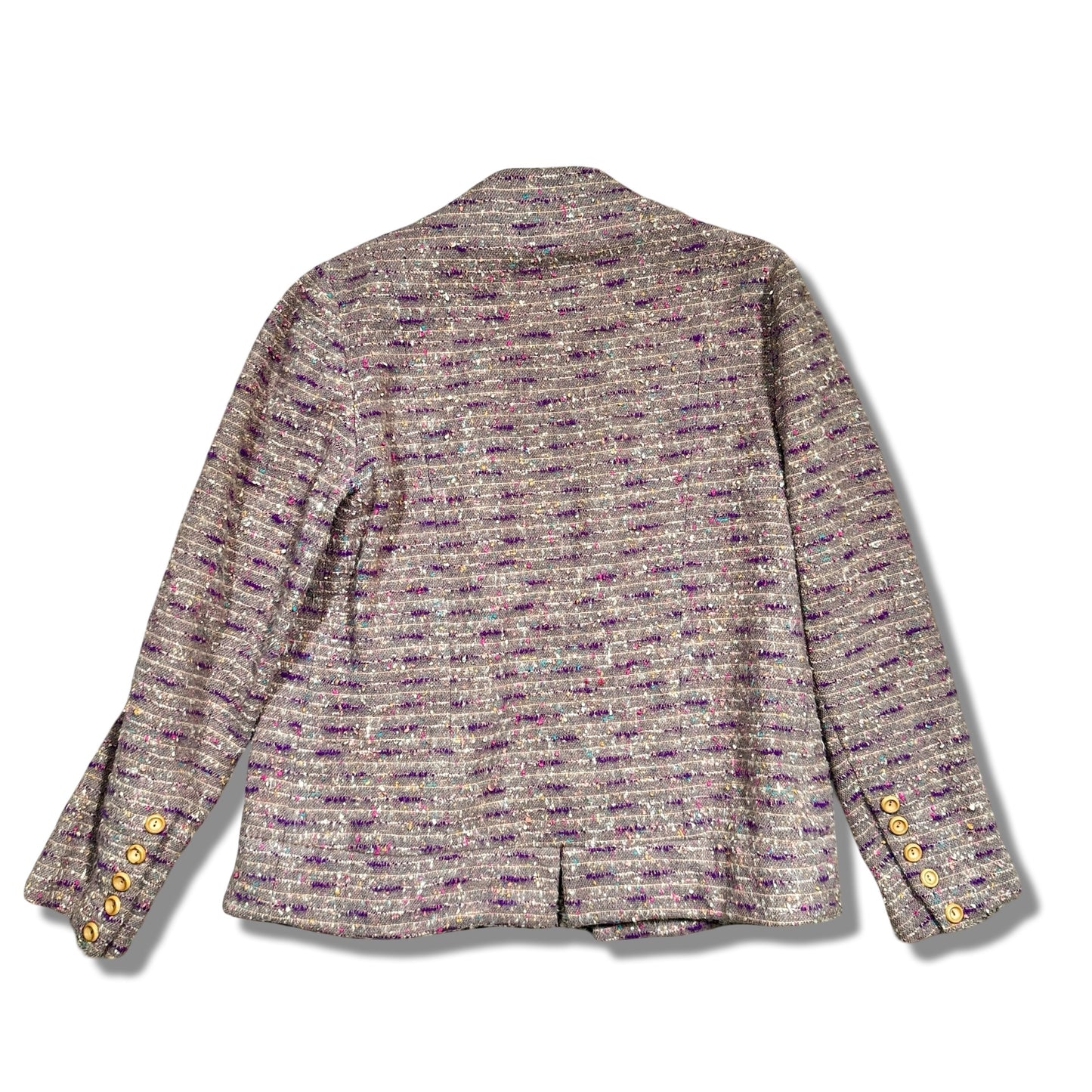 Vintage Tweed Open Front Blazer with Gold Buttons