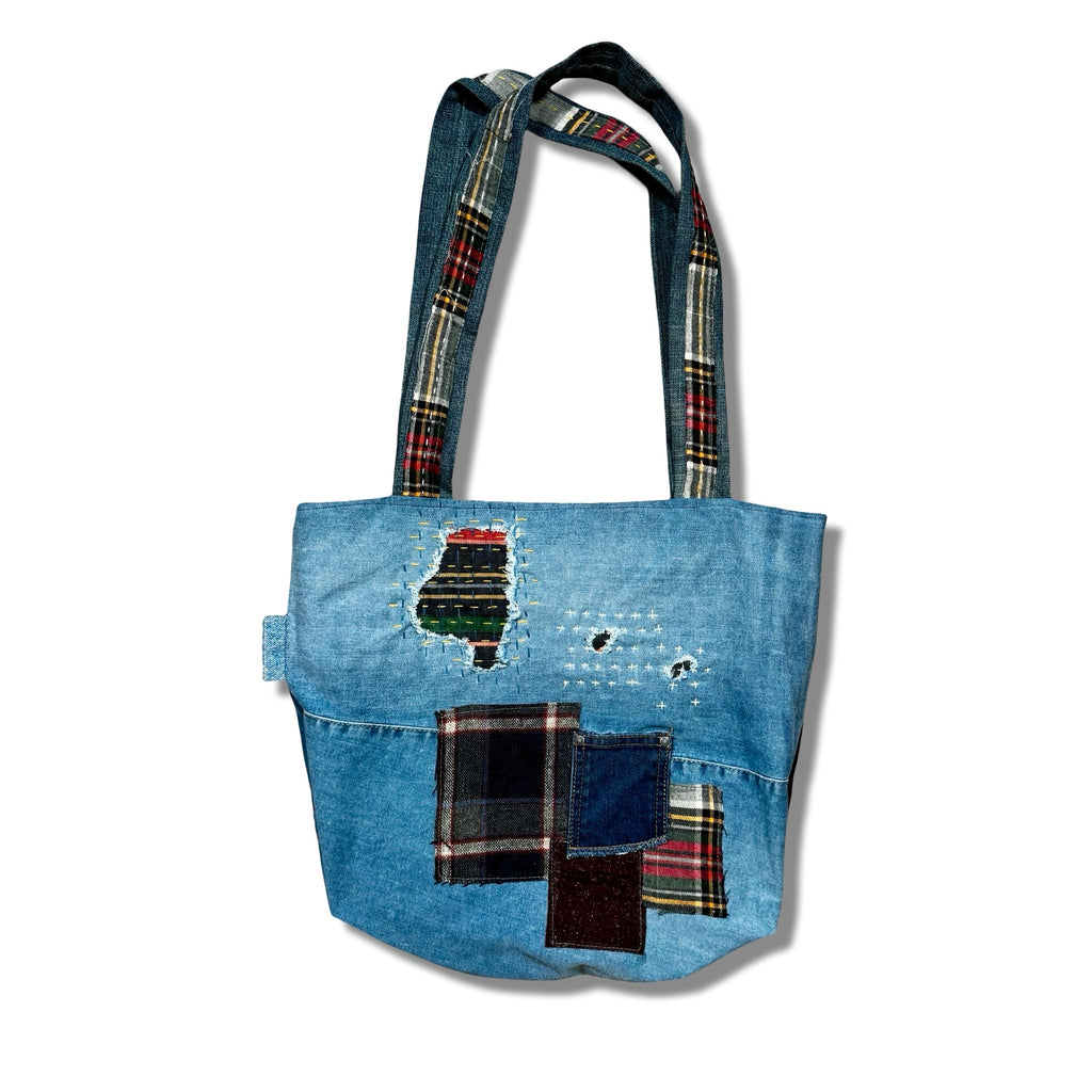 Patchwork Denim x Flannel Sashiko Tote Bag