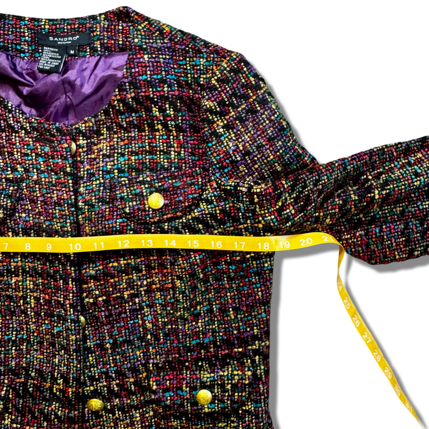 Colorful Sandro Button-Up Tweed Jacket