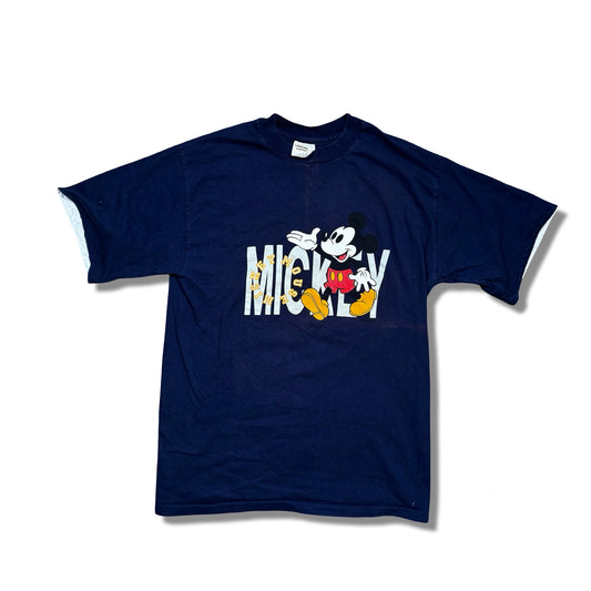 1990s Mickey Mouse Navy Double-Sleeve Graphic T-Shirt