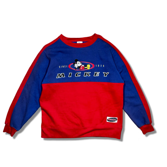1990s Mickey Mouse Red & Blue Colorblock Crewneck Sweater