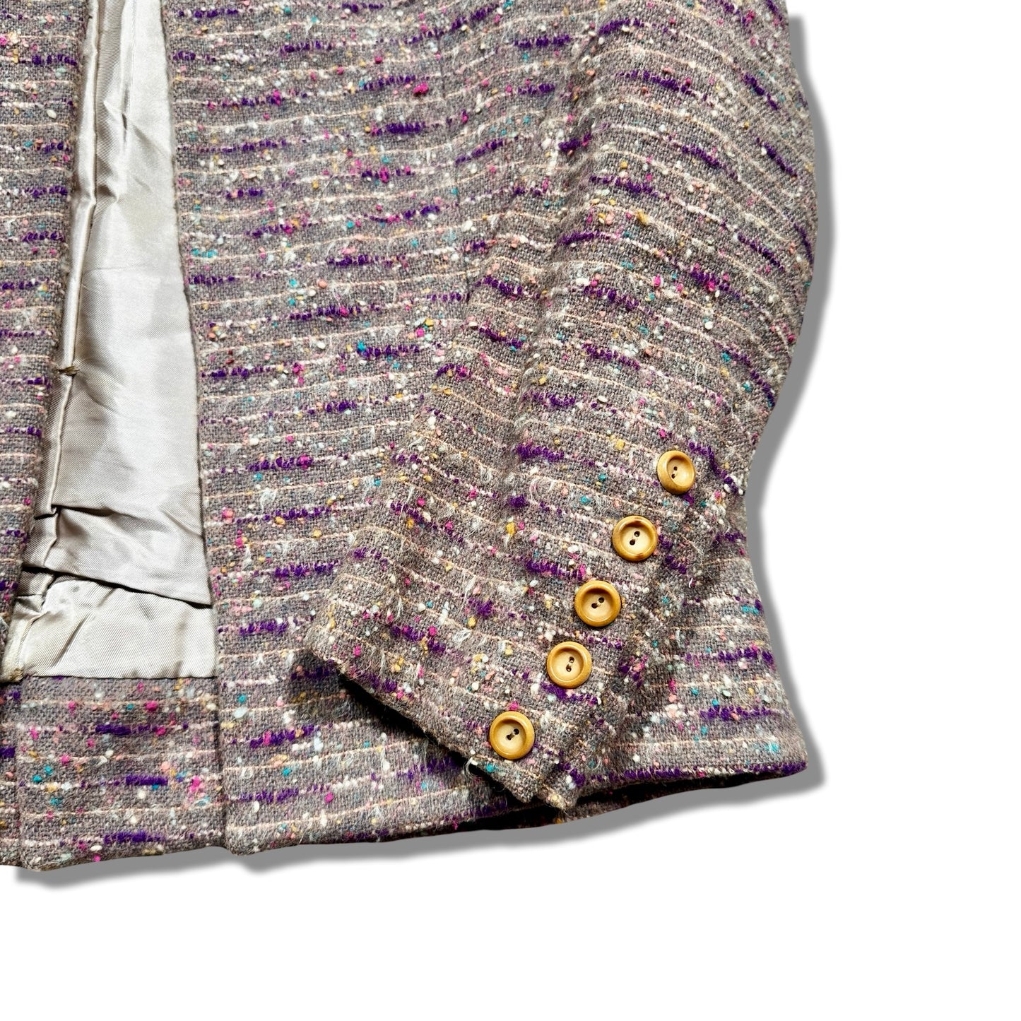 Vintage Tweed Open Front Blazer with Gold Buttons
