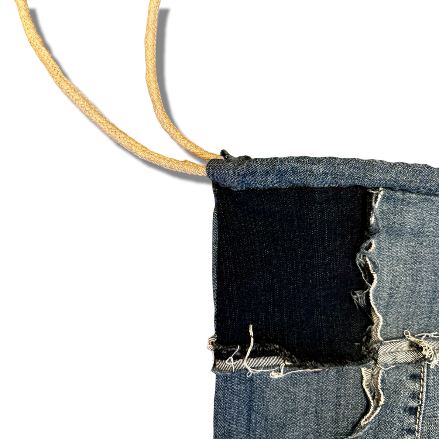 Patchwork Denim Drawstring Bag