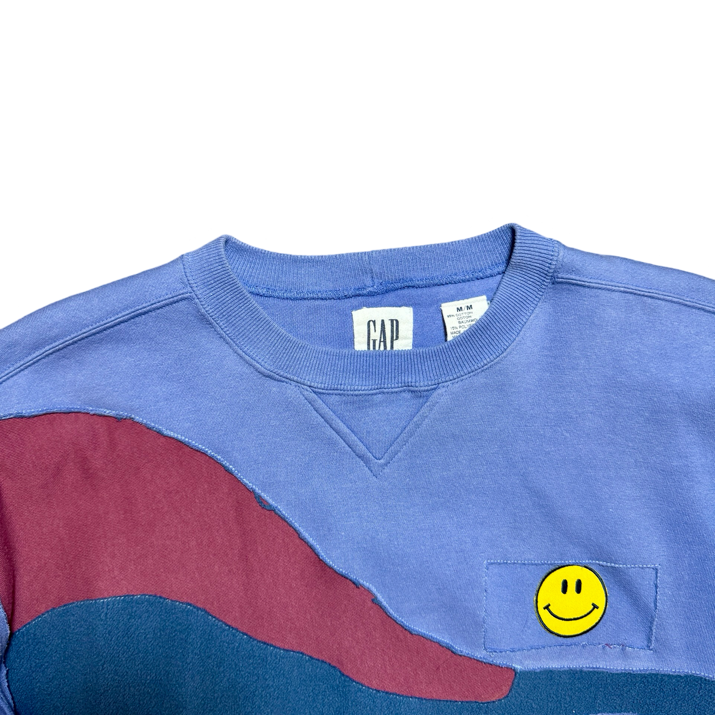 Upcycled Crewneck Sweater with Smiley Face