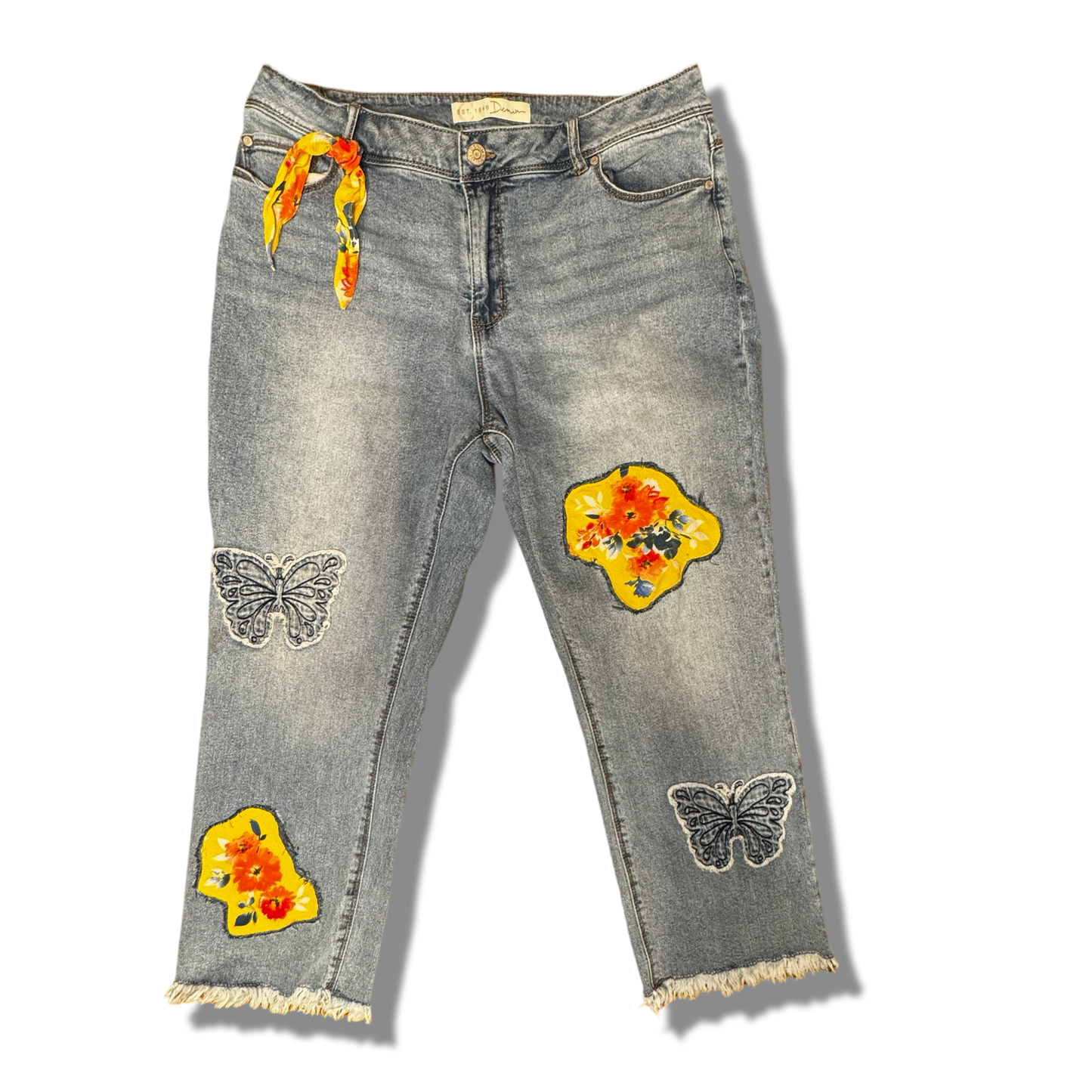 Upcycled Floral Butterfly Patched Jeans