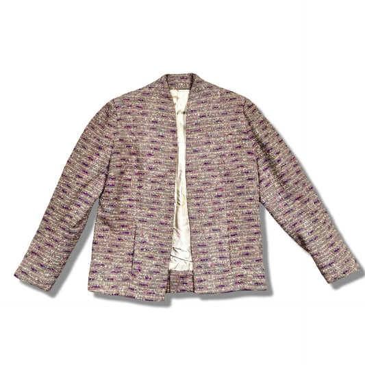 Vintage Tweed Open Front Blazer with Gold Buttons