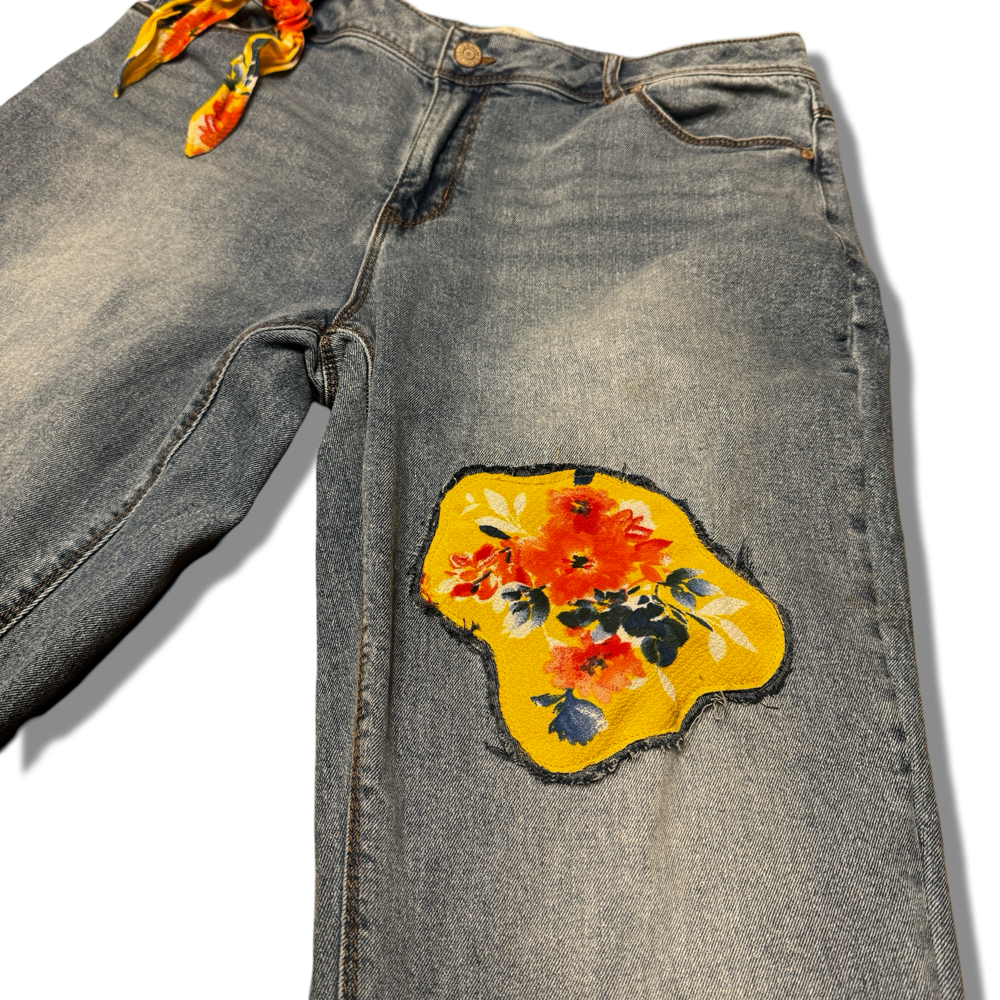 Upcycled Floral Butterfly Patched Jeans